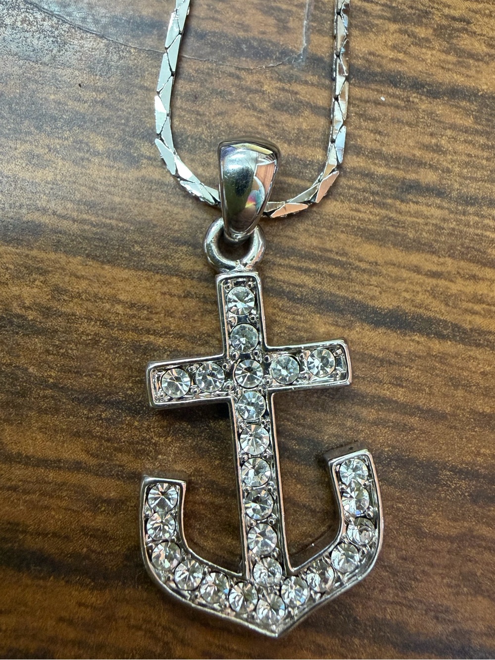 Nautical ship Anchor necklace clear rhinestone